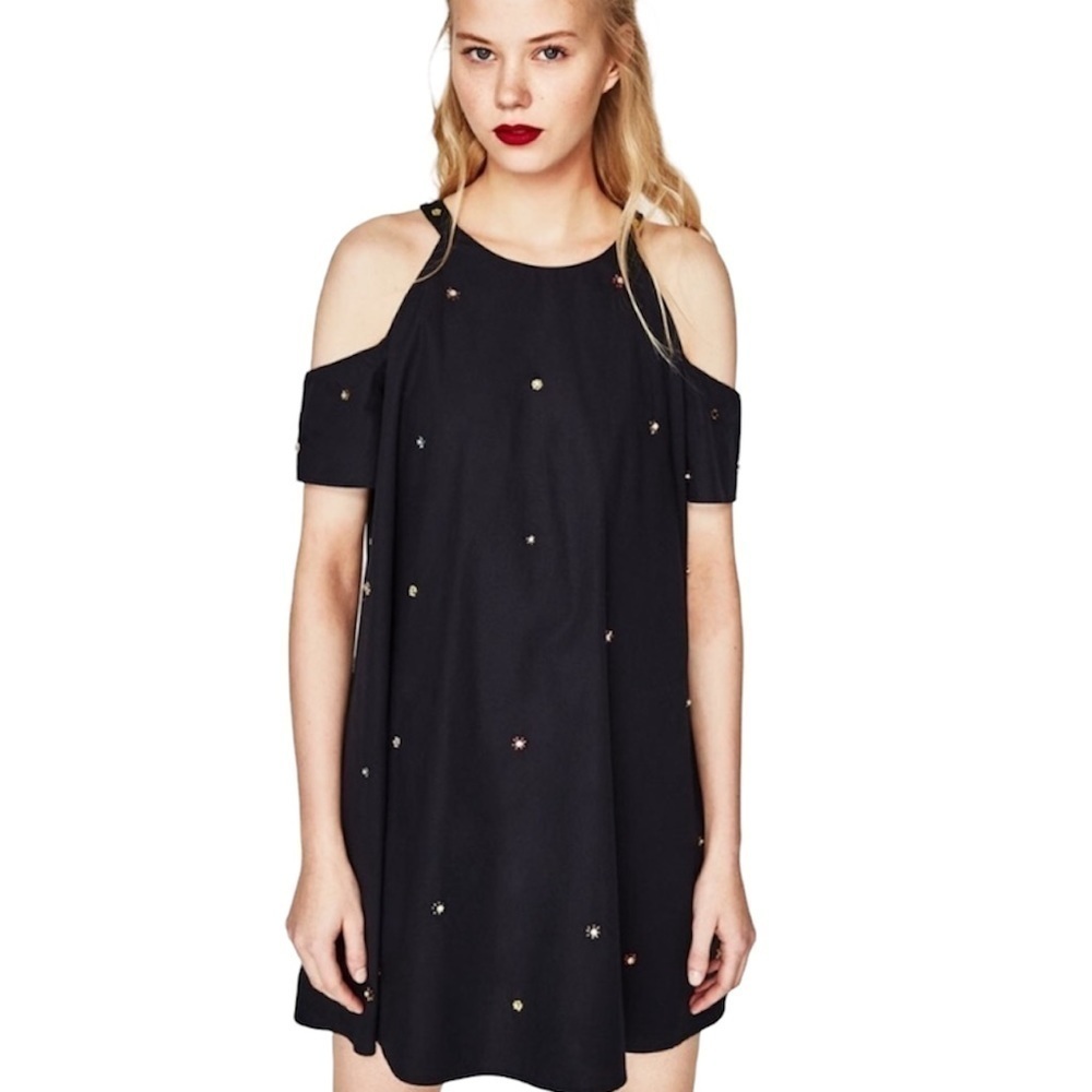 ZARA Short Sleeve Cold Shoulder Dress Size M